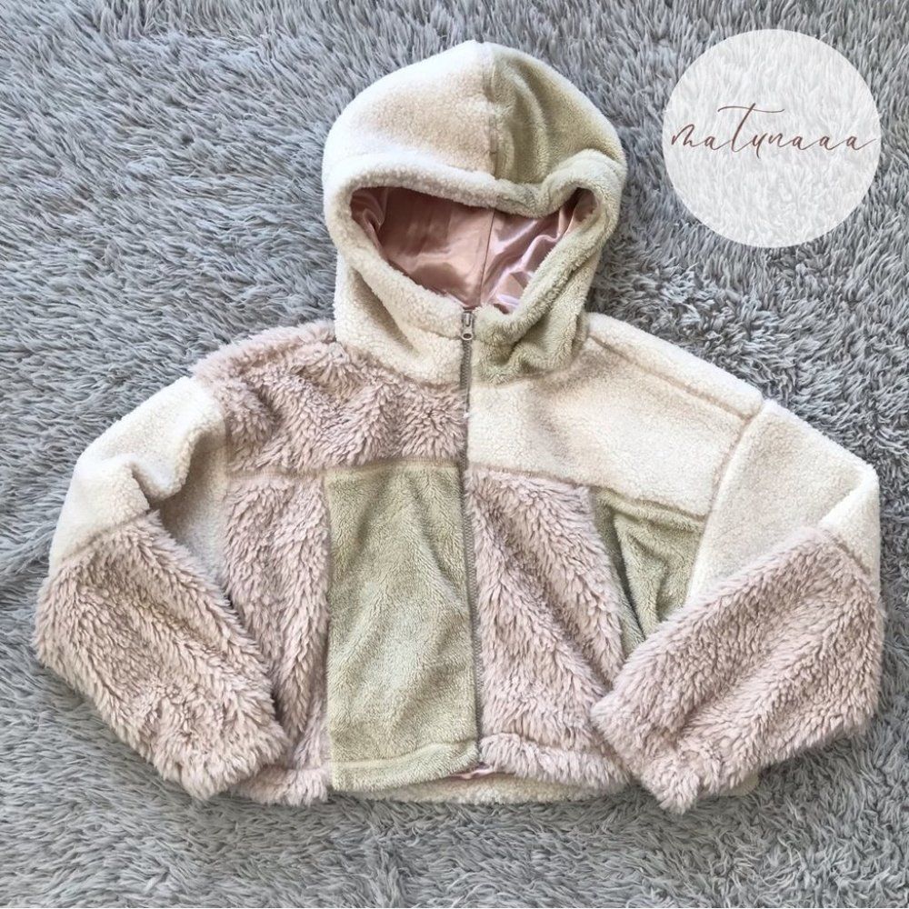 Urban Outfitters Color-block Patchwork Full Zip Sherpa Teddy Fleece Jacket